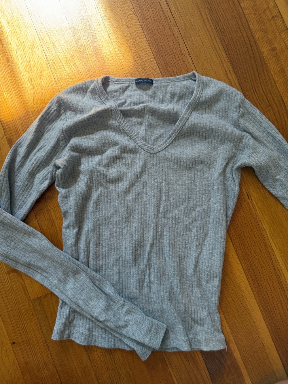 Brandy Melville Light Gray Ribbed V-Neck Sweater